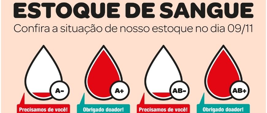 Hemocentro RP traz uma página em seu site para que os doadores possam  acessar o estoque de sangue atualizado.